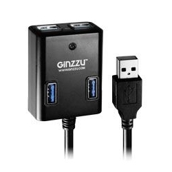 Разветвитель USB 3.0 Ginzzu GR-384UAB 4порт. черный