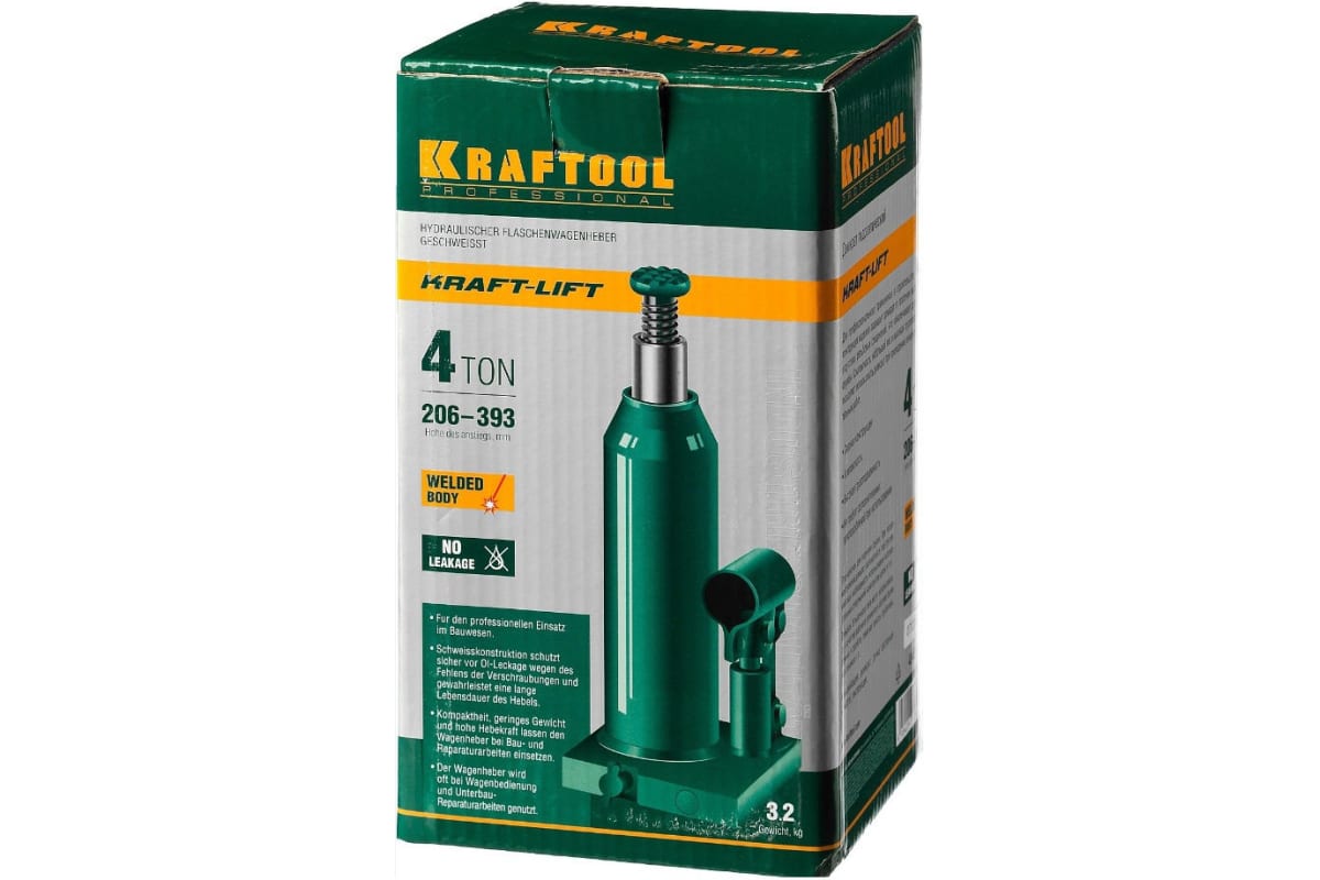 Гидравлический бутылочный домкрат KRAFTOOL Kraft-Lift, сварной, 2 т, 160-310 мм, 43462-2 43462-2_z01