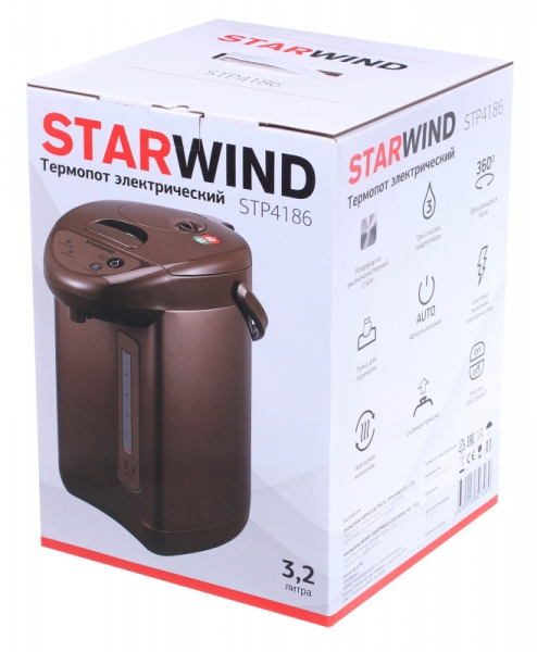 Термопот Starwind STP4186 750Вт черный/коричневый