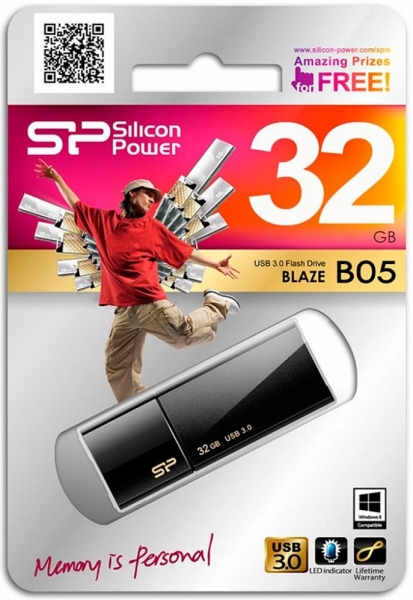 USB флешка Silicon Power Blaze B05 32Gb, черный (SP032GBUF3B05V1K)