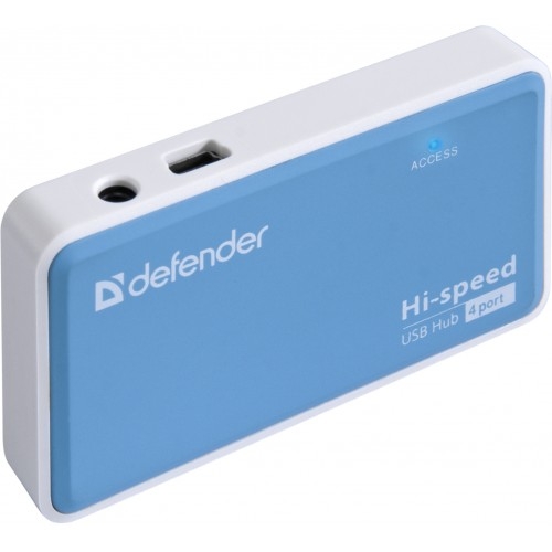 Концентратор DEFENDER USB2 4PORT QUADRO 83503, голубой, белый