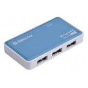 Концентратор DEFENDER USB2 4PORT QUADRO 83503, голубой, белый