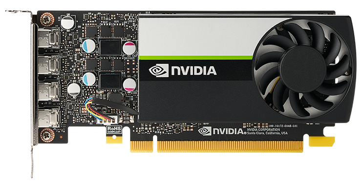 PNY Nvidia Quadro T1000 4GB GDDR6, 128bit, 2.5 TFLOPS, PCIE 4.x16, 4x mDP, LP sinle slot, 1 fan