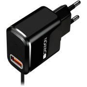 CANYON H-041 Universal 1xUSB AC charger (in wall) with over-voltage protection, plus Micro USB connector, Input 100V-240V, Output 5V-2.1A, with Smart IC, black (silver stripe), cable length 1m, 81*47.2*27mm, 0.059kg