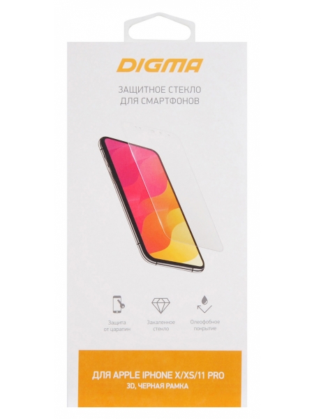 Защитное стекло для экрана Digma для Apple iPhone X/XS/11 Pro 3D 1шт. (DGG3AP11PA)