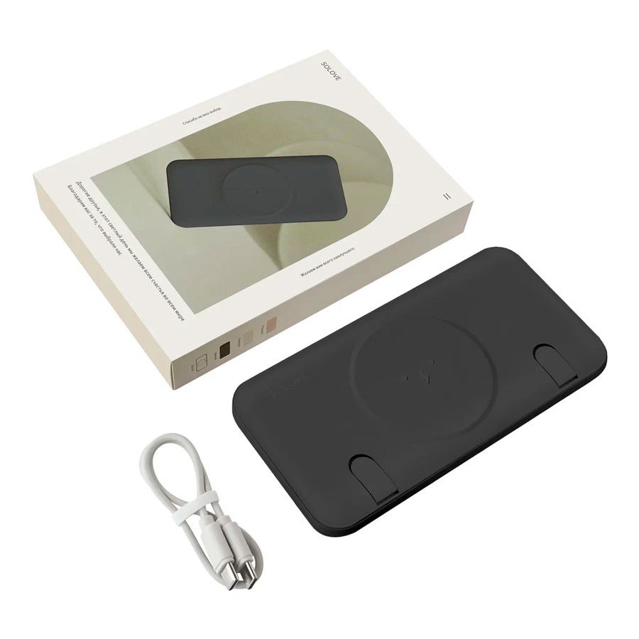 Внешний аккумулятор SOLOVE 10000mAh Magnetic MagSafe 20W QC 3.0 PD 3A USB-A *1 + Type-C *1 (W10 black RUS), черный