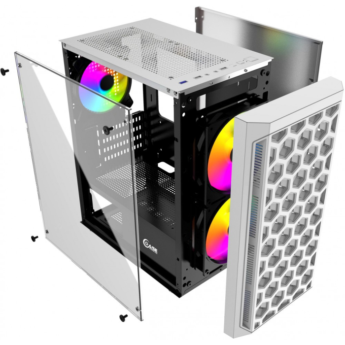 Корпус Powercase Mistral Micro T3W, Tempered Glass, Mesh, 2x 140mm + 1х 120mm 5-color fan, белый, mATX  (CMIMTW-L3)