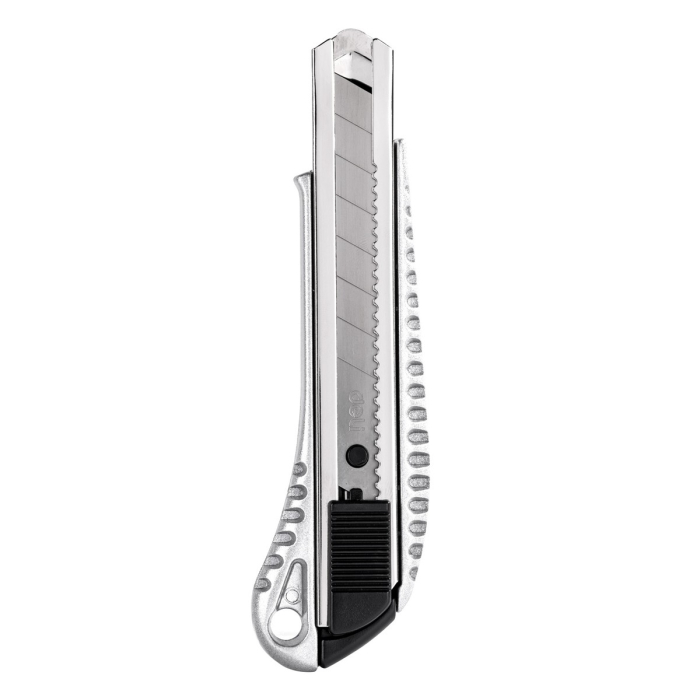 Универсальный нож Deli DL4255 18мм Лезвие SK2. Алюминиевый корпус. Общая длина: 155 мм.