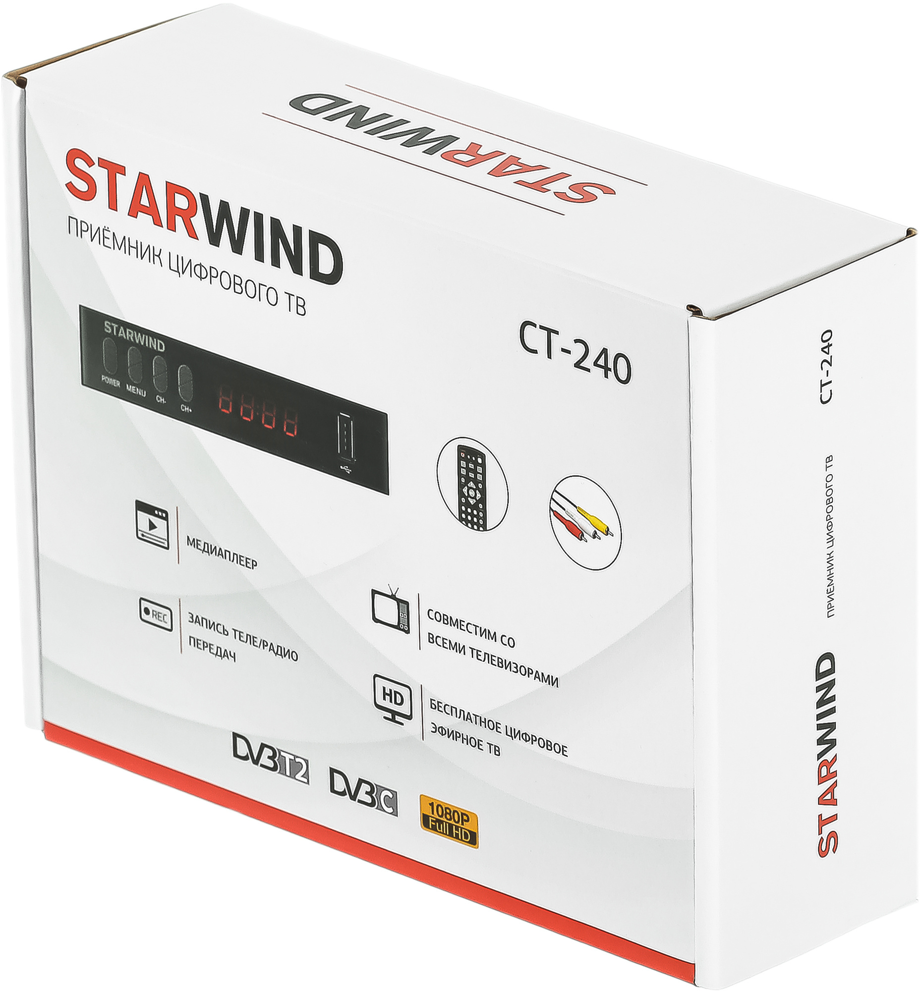 Ресивер DVB-T2 Starwind CT-240, черный