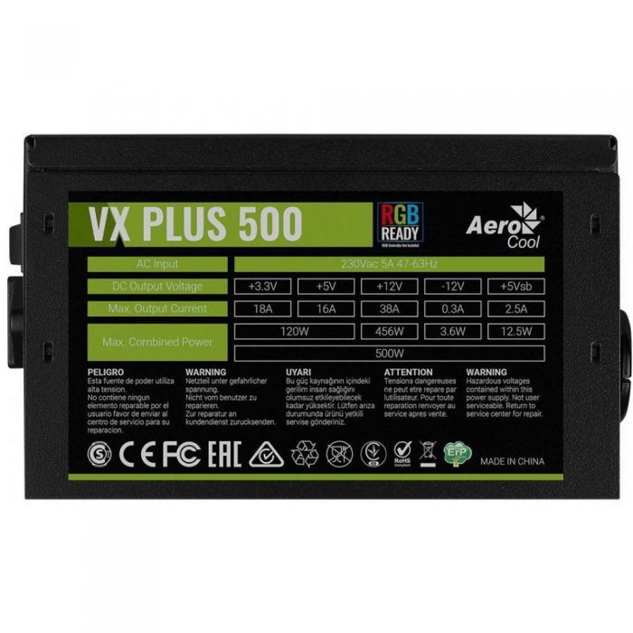 VX Plus 500 RGB 500W , ATX v2.3 , RGB Fan 12cm , 500mm cable , Retail {10} (152687)