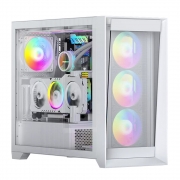 "Lagrange" ATX, White, FANS: 120mm ARGB: 3 Top + 1 Rear + HUB. Drive bay int: 3x3,5" + 3x2,5". 2xUSB3.0+1xUSB-C, Audio I/O, Up to 14x120mm Fans, GPU up to 425mm, PSU max 270mm, CPU cooler up to 190mm, SPCC 1,0mm metal, 4mm TG side panel, dielectric legs.