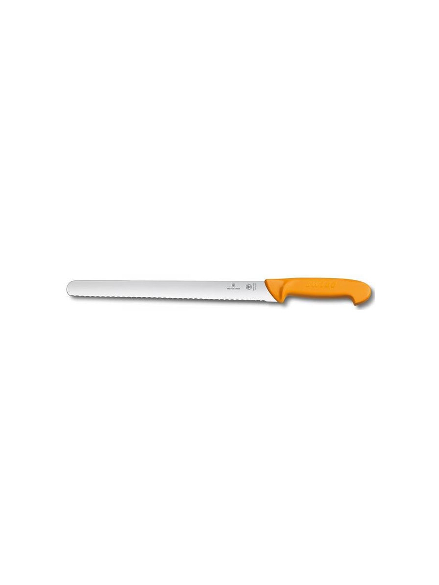 Нож кухонный Victorinox Swibo (5.8443.35) стальной универсальный лезв.350мм серрейт. заточка желтый