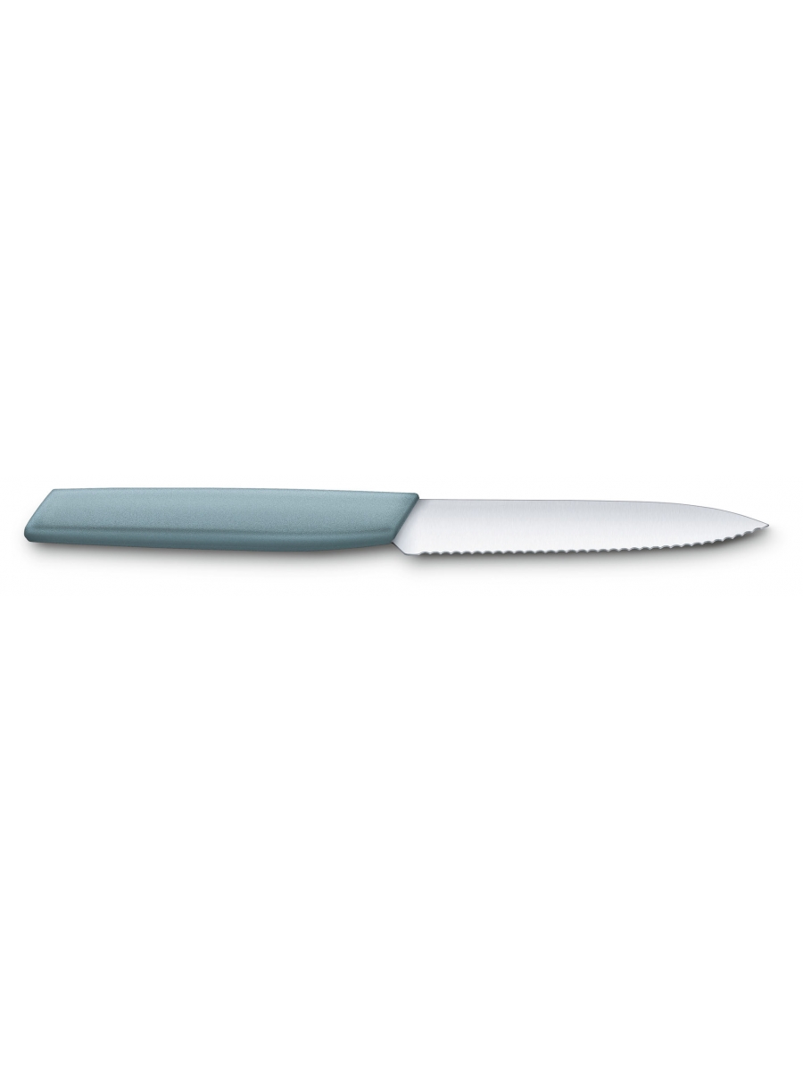Нож кухонный Victorinox Swiss Modern (6.9006.10W21) стальной разделочный лезв.100мм серрейт. заточка серый
