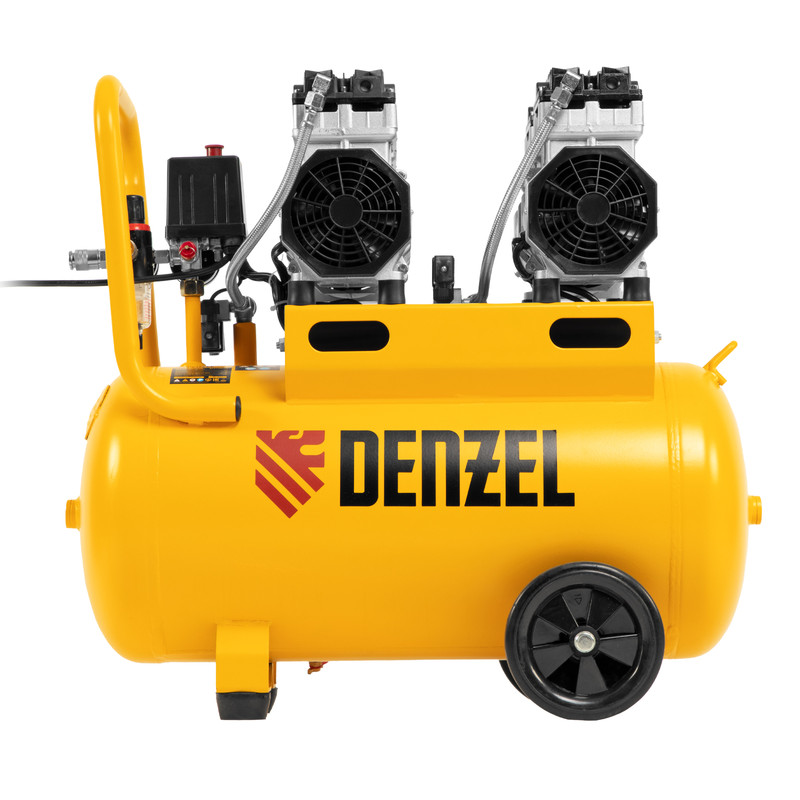 Безмаслянный малошумный компрессор Denzel DLS 1500/50, 1500 Вт, 2x750, 50 л, 260 л/мин 58027