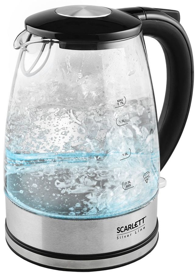 Чайник электрический Scarlett SC-EK27G95 1.7л. 2200Вт, серебристый/черный 