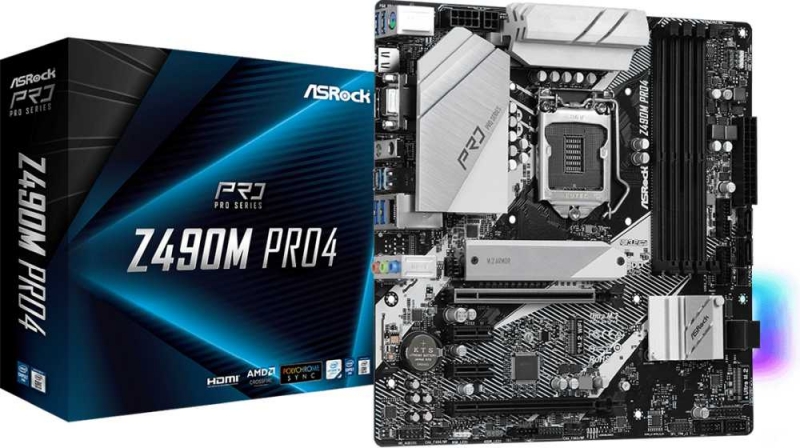 Материнская плата Asrock Z490M PRO4 Soc-1200 Intel Z490 4xDDR4 mATX AC`97 8ch(7.1) GbLAN RAID+VGA+HDMI+DP