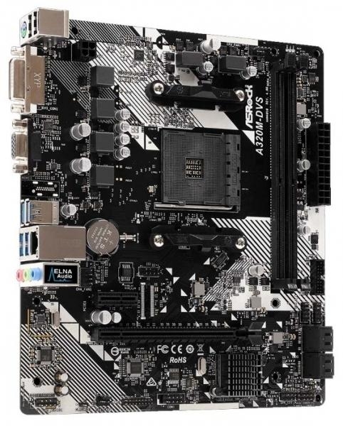 Материнская плата Asrock A320M-DVS R4.0 (Socket-AM4, AMD A320, 2xDDR4, PCI-E+ PCI-E 16x, 4xSATA (Raid 0/1/10), DVI+ VGA,